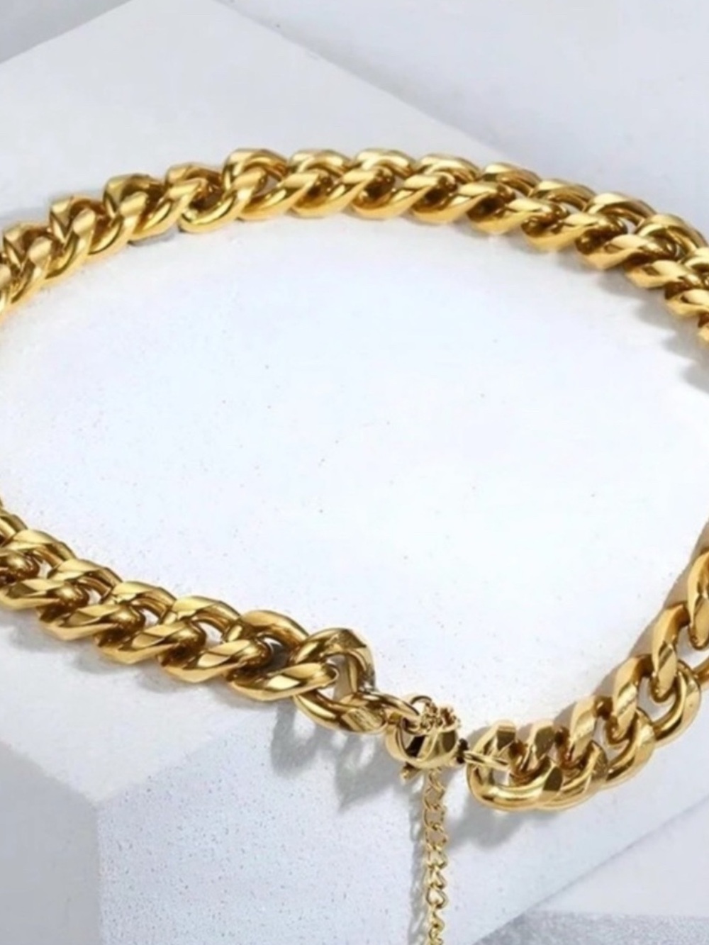 Gold Plated Stainless Steel 9mm Cube Chain Choker Necklace - Picture 3 of 3